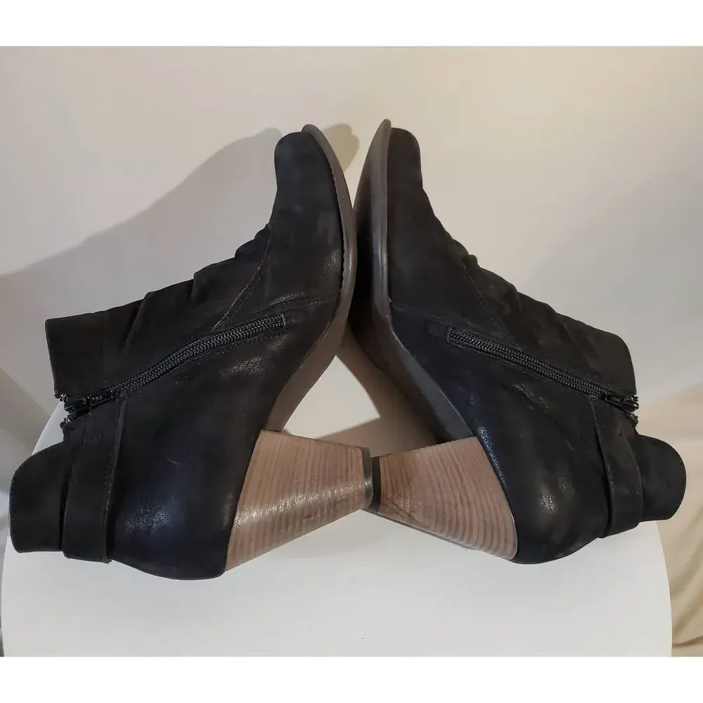 Paul Green Munchen Women's 7.5 Jano Nubuck Black Suede Leather Ankle Booties